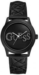 �ern� hodinky s leskl�m ko�en�m p�skem a swarovsky komponenty Guess