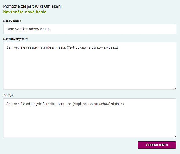 Formulář pro návrh nového hesla Wiki
