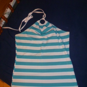 Modro bílý pruhovaný top s vázáním za krk - foto č. 1