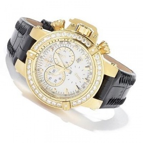 Hodinky s velkým zlatým ciferníkem a koženým páskem