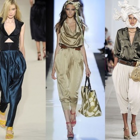 Saténové/hedvábné kalhoty ve stylu harémových kalhot