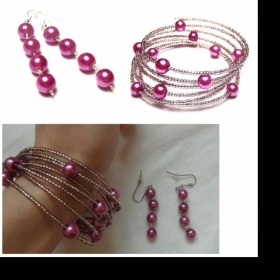 Perličková sada cena fuchsiová náušnice náramek