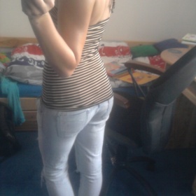 Pruhované černo béžové tílko se zavazováním za krk H&M