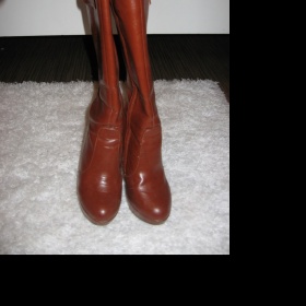 Koňakově hnědé vysoké kožené kozačky Mixer - foto č. 1