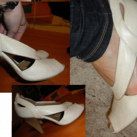 Kožené lodičky Baťa v nude barvě