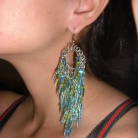 Modro - zelené skleněné náušnice - foto č. 1