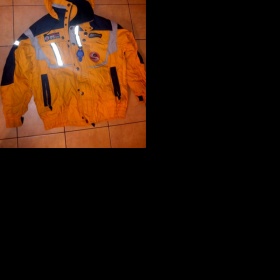 Teplá zimní bunda  oranžovo šedo modrá