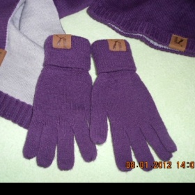 Fialová sada šála, rukavice, čepice Puma