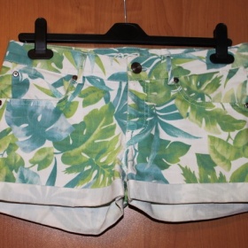 Bílo - zelené kraťasy s listy Fishbone