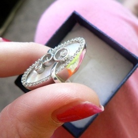 Stříbrný prsten s perletí neznámé snačky - foto č. 1