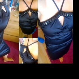 Černé šaty s kamínky okolo výstřihu