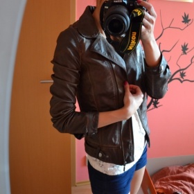 Hnědá koženková bunda křivák Zara - foto č. 1
