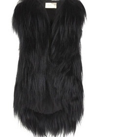 Dlouhá černá chlupatá vesta na zimu