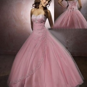 Růžové plesové večerní šaty (svatební i pro družičku) - foto č. 1