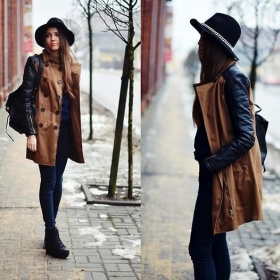 Kabát s koženými rukávmi