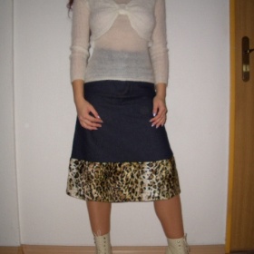 Riflová sukně s leopardím lemem