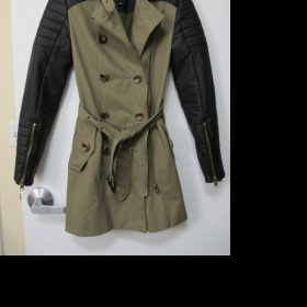 Olivový Trench coat s koženými rukávy Walter Baker - foto č. 1