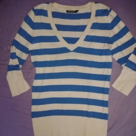 Modro-bílý (krémový) svetřík s 3/4 rukávy Atmosphere