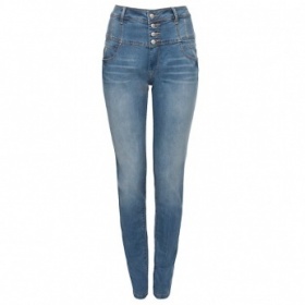 Džíny s vysokým pasem na nehubené holce