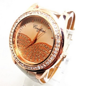 Bílé, zlato bronzové hodinky Quartz