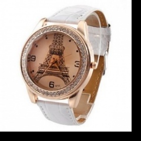 Bílé/ růžové zlato hodinky S Eiffelovkou - foto č. 1
