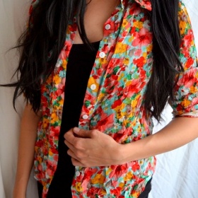 Červená floral košile neznačková