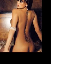 Jemné vertikální tetování na páteři - motivy.