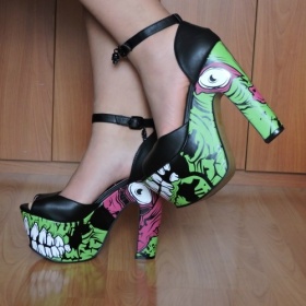Černo, zelené boty na platformě se zombie vzorem Iron Fist - foto č. 1