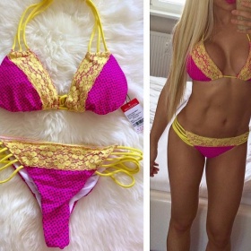 Rúžovo žlute plavky značky Relleciga - foto č. 1