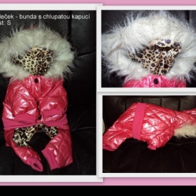 Neznačkový obleček na psa růžový s chlupatou kapucí