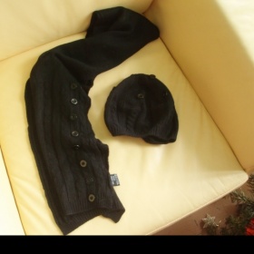 Elegantní černý komplet s knoflíčky - rukavice + šála