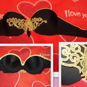 Černá se zlatým podprsenka bez ramínek